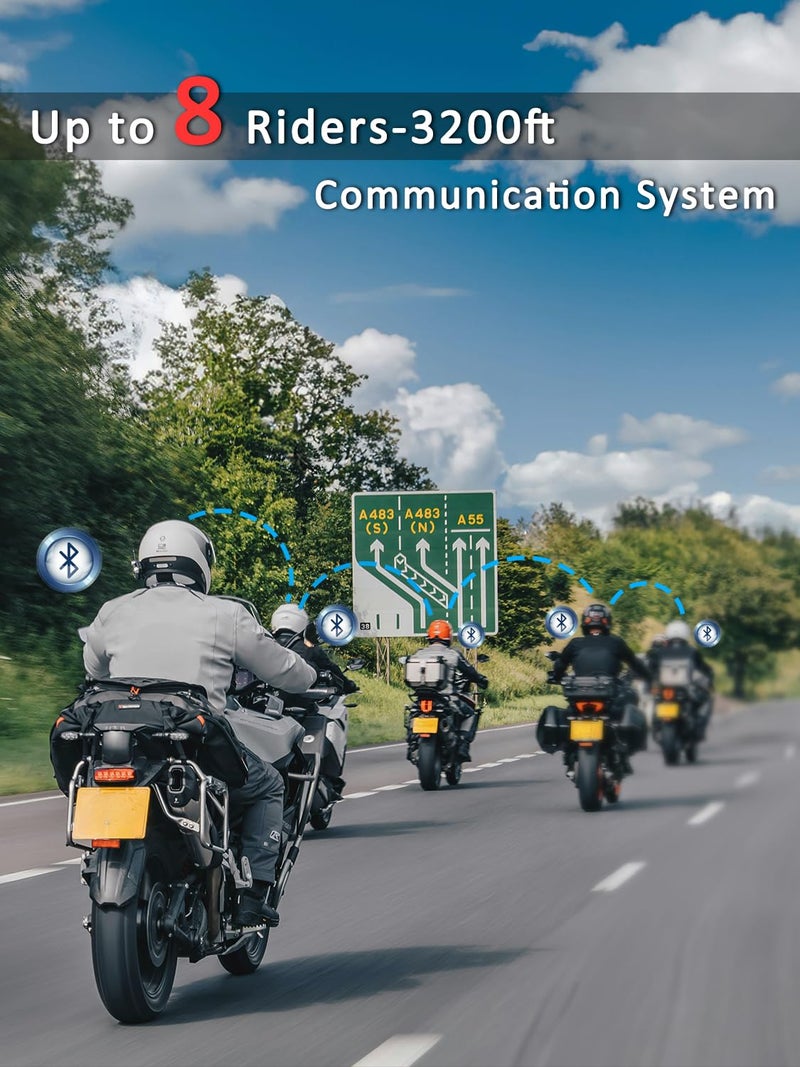 MAXTO Motorcycle Bluetooth Headset M6S,Mesh Intercom1000M Communication Systems 8 Riders Motorcycle Helmet Speaker, BT5.0 Double Chip CVC+DSP Noise Cancellation Music Sharing IP67(1 Pack) - Image 2