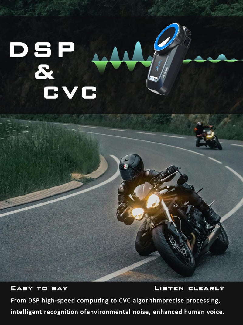 MAXTO Motorcycle Bluetooth Headset M6S,Mesh Intercom1000M Communication Systems 8 Riders Motorcycle Helmet Speaker, BT5.0 Double Chip CVC+DSP Noise Cancellation Music Sharing IP67(1 Pack) - Image 5