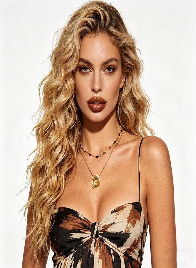 Hclian Boho Layered Necklaces for Women Colorful Beaded Choker Gold Irregular Oval Pendant Set Trendy Minimalist Snake Chain Dainty 14K Gold Plated Stacked Necklaces Jewelry - Image 4