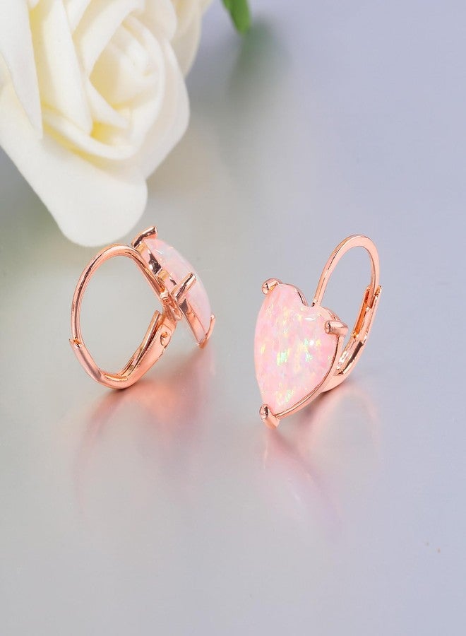 CiNily Heart Opal Earrings Leverback Drop Earrings for Women Hypoallergenic, Pendant Ear Rings 14K Rose Gold Plated Hanging Lever Ear Rings Pink Opal Hoops Fashion Jewelry for Sensitive Ears - Image 4