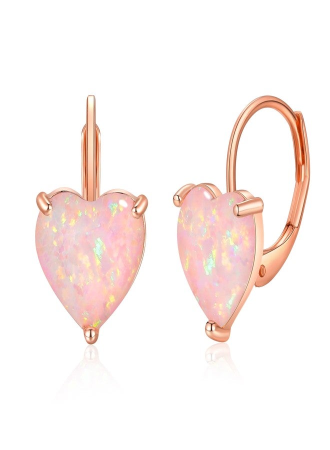 CiNily Heart Opal Earrings Leverback Drop Earrings for Women Hypoallergenic, Pendant Ear Rings 14K Rose Gold Plated Hanging Lever Ear Rings Pink Opal Hoops Fashion Jewelry for Sensitive Ears - Image 1