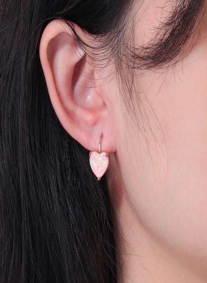 CiNily Heart Opal Earrings Leverback Drop Earrings for Women Hypoallergenic, Pendant Ear Rings 14K Rose Gold Plated Hanging Lever Ear Rings Pink Opal Hoops Fashion Jewelry for Sensitive Ears - Image 2