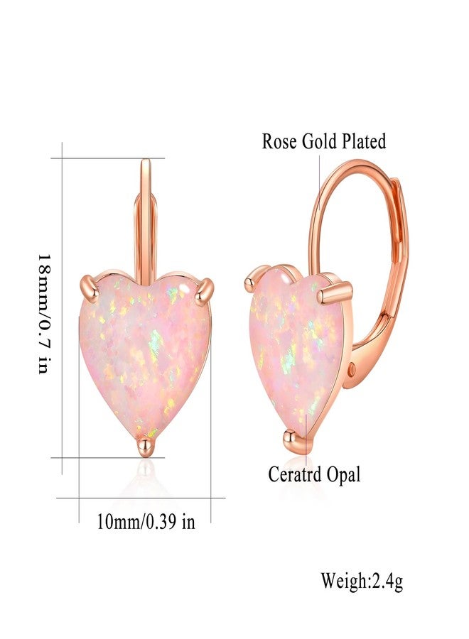 CiNily Heart Opal Earrings Leverback Drop Earrings for Women Hypoallergenic, Pendant Ear Rings 14K Rose Gold Plated Hanging Lever Ear Rings Pink Opal Hoops Fashion Jewelry for Sensitive Ears - Image 3