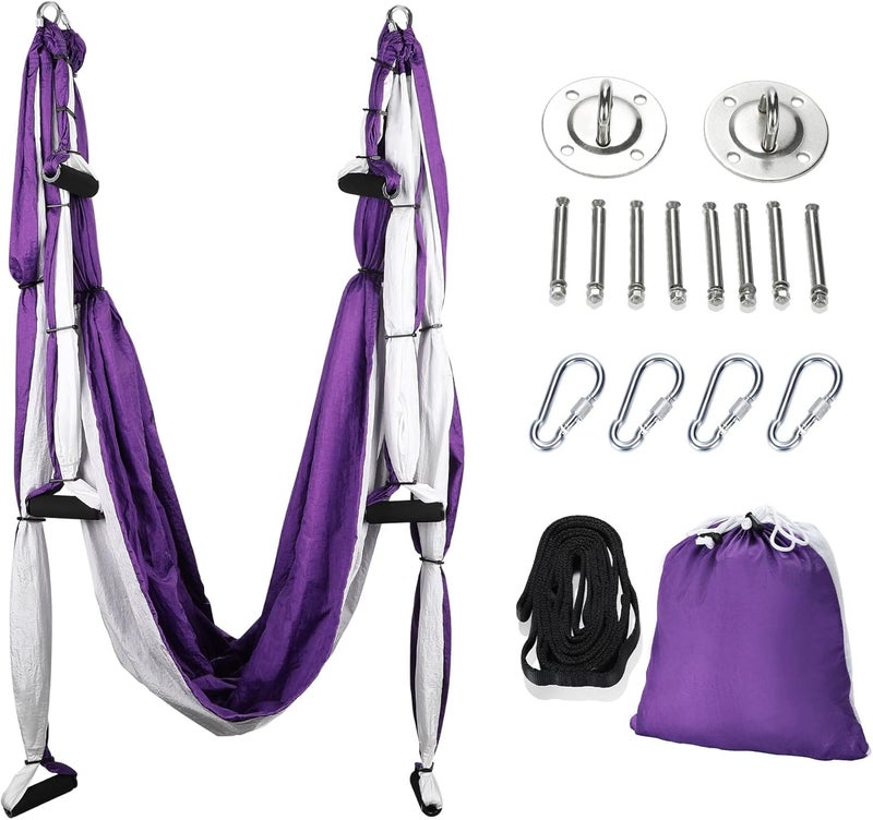 ZELUS Aerial Yoga Swing Sling Strong Yoga Hammock Kit Set Trapeze Inversion Equipment Include 2 Extensions Straps and Ceiling Mounting Kit - Image 1