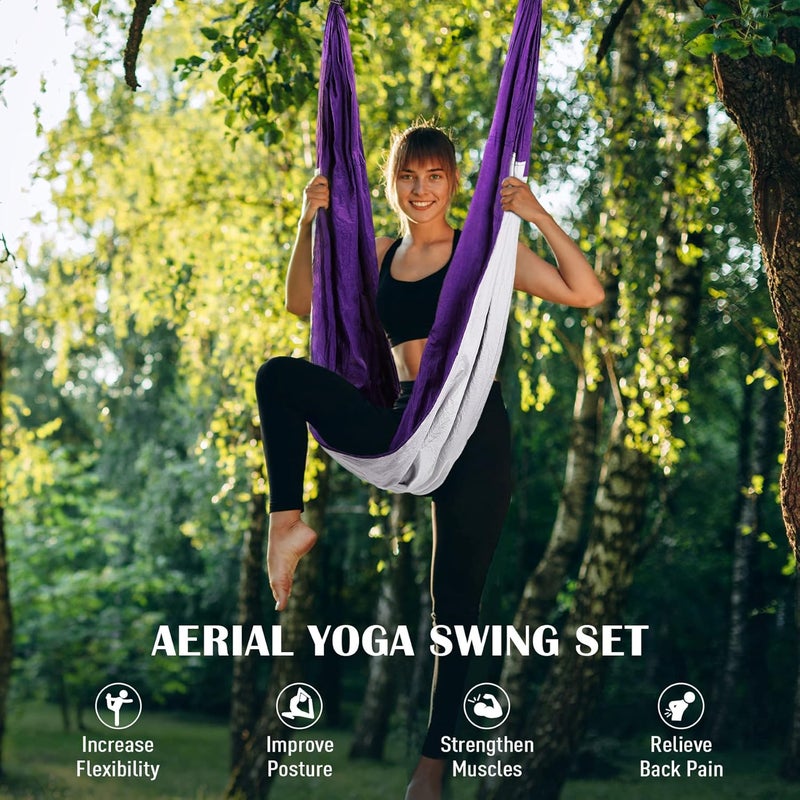 ZELUS Aerial Yoga Swing Sling Strong Yoga Hammock Kit Set Trapeze Inversion Equipment Include 2 Extensions Straps and Ceiling Mounting Kit - Image 2