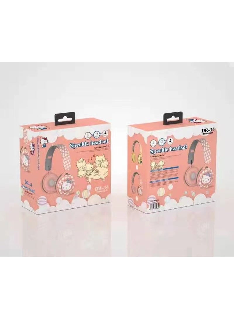 Kitty Cat Pattern Foldable Wireless Bluetooth Headset for Students and Children, Gaming Headset, Supports FM Computer and Mobile Phone Music, Stereo Headset - Image 2