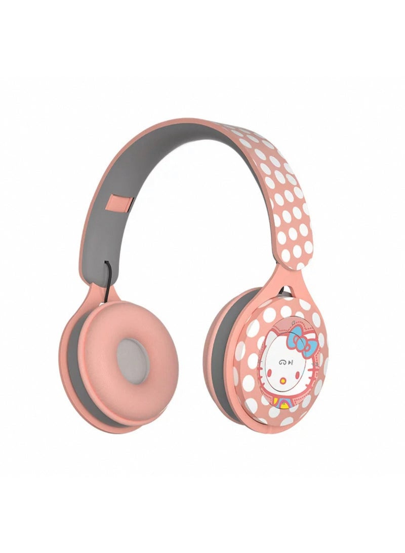 Kitty Cat Pattern Foldable Wireless Bluetooth Headset for Students and Children, Gaming Headset, Supports FM Computer and Mobile Phone Music, Stereo Headset - Image 1