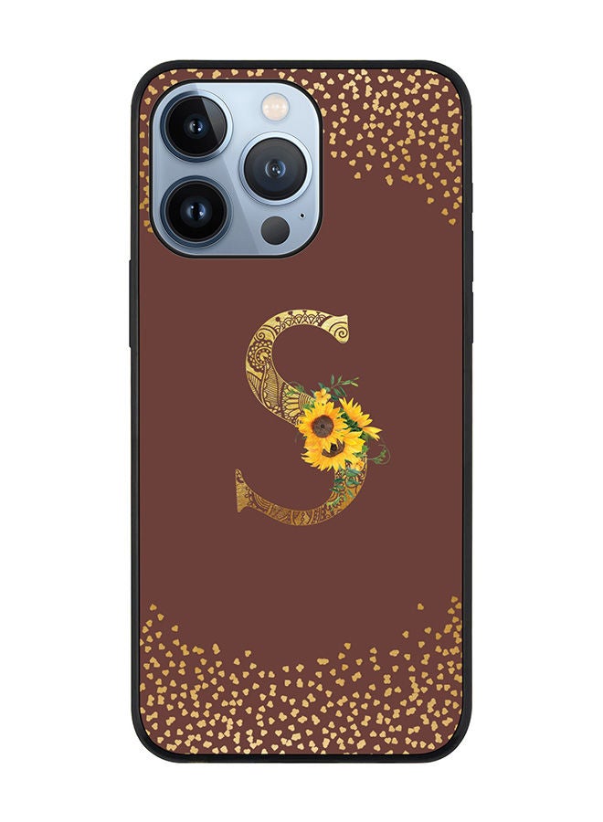 Stylizedd Rugged Black edge case for Apple iPhone 13 Pro Slim fit Soft Case Flexible Rubber Edges Anti Drop TPU Gel Thin Cover - Custom Monogram Initial Letter Floral Pattern Alphabet - S (Brown ) - Image 1