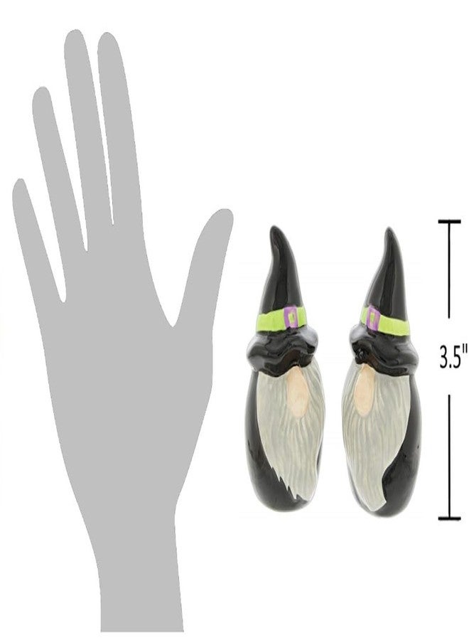 The Bridge Collection مجموعة بريدج كوليكشن لأقزام الهالوين - طقم ملح وفلفل سيراميكي على شكل أقزام خريفية مرحة بقبعات ساحرات، مصنوع من رقائق سوداء. - Image 4