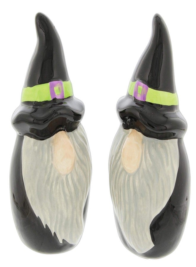 The Bridge Collection مجموعة بريدج كوليكشن لأقزام الهالوين - طقم ملح وفلفل سيراميكي على شكل أقزام خريفية مرحة بقبعات ساحرات، مصنوع من رقائق سوداء. - Image 2