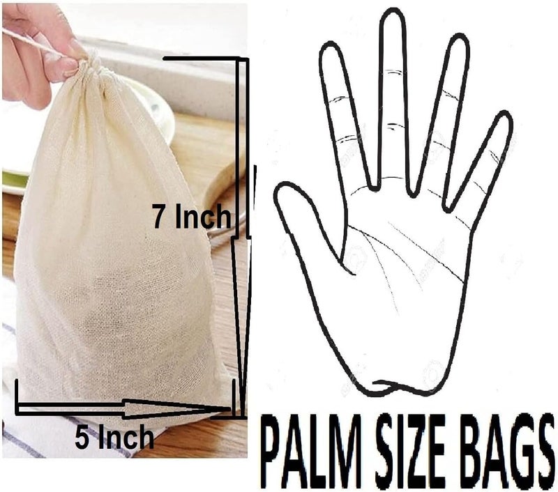 WUD 5Pcs. Unbleached Muslin Cotton Cheese Cloth Bags for Kitchen,for Straining Juice as Strainer,Masala Potli,Spice Bag,Making Paneer 7x5inches (5 Muslin Bags(7x5 inches)) - Image 3