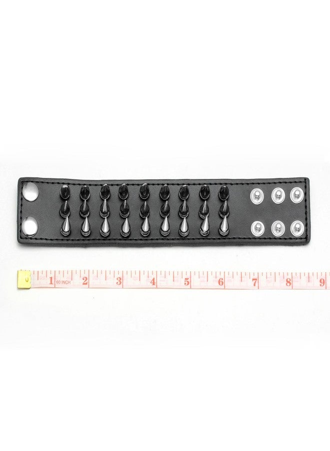 MILAKOO Unisex Black Metal Spike Studded Punk Rock Biker Wide Strap Leather Bracelet Chain Wristband Adjustable - Image 5