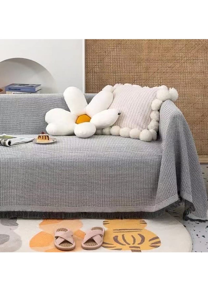 Arabest غطاء أريكة 3 في 1، غطاء أريكة منسوج لـ 3 وسائد أريكة، أغطية أريكة مقسمة للمنزل أو مكان العمل، غطاء منشفة أريكة منسوج، مفرش طاولة، سجادة، بطانية للسرير، رمادي/أبيض، 180 × 260 سم  - Image 2