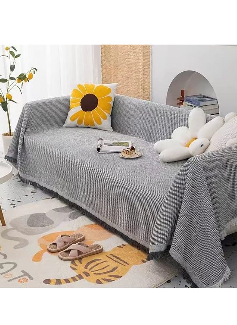 Arabest غطاء أريكة 3 في 1، غطاء أريكة منسوج لـ 3 وسائد أريكة، أغطية أريكة مقسمة للمنزل أو مكان العمل، غطاء منشفة أريكة منسوج، مفرش طاولة، سجادة، بطانية للسرير، رمادي/أبيض، 180 × 260 سم  - Image 4