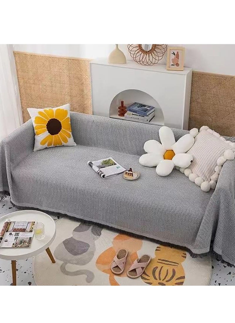 Arabest غطاء أريكة 3 في 1، غطاء أريكة منسوج لـ 3 وسائد أريكة، أغطية أريكة مقسمة للمنزل أو مكان العمل، غطاء منشفة أريكة منسوج، مفرش طاولة، سجادة، بطانية للسرير، رمادي/أبيض، 180 × 260 سم  - Image 3