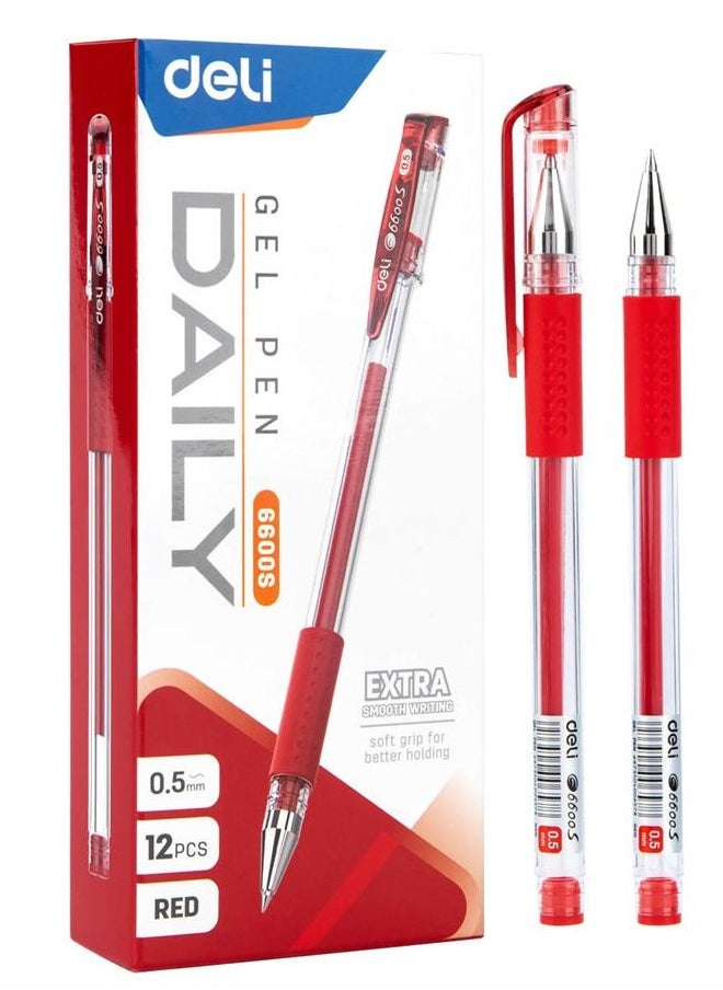 Deli - 12-Piece Daily Gel Pen 0.5mm Tip Red Ink - Image 1