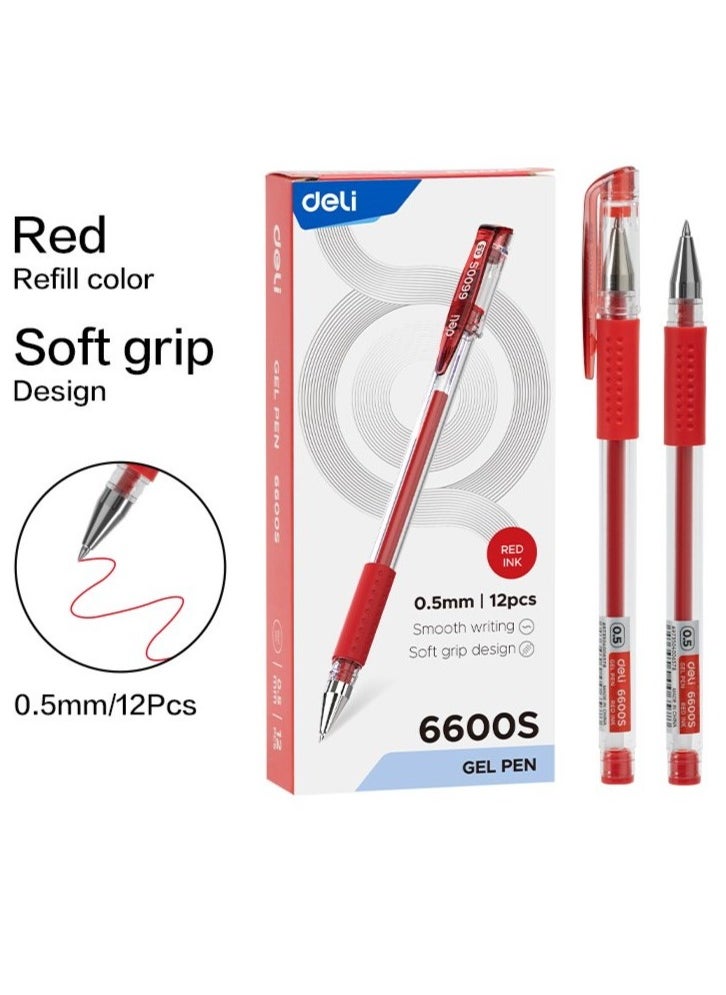 Deli - 12-Piece Daily Gel Pen 0.5mm Tip Red Ink - Image 1