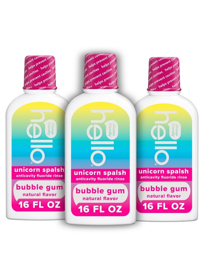 Hello Kids Mouthwash with Unicorn Bubble Gum Flavor, Alcohol Free Mouthwash for Kids with Fluoride, Safe for Ages 6 and Up, Anticavity, Vegan, No Alcohol, No Dyes, 16 Oz Bottles (Pack of 3)