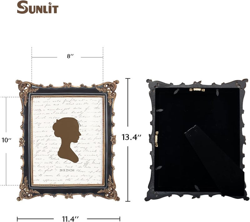 Sunlit Vintage Photo Frame 20 x 25 cm, Luxury Antique Photo Frames with Glass Front Photo Display, Wall Hanging on Table, Gift Ideas, Black - Image 2