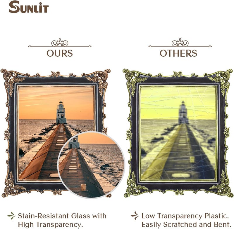 Sunlit Vintage Photo Frame 20 x 25 cm, Luxury Antique Photo Frames with Glass Front Photo Display, Wall Hanging on Table, Gift Ideas, Black - Image 3