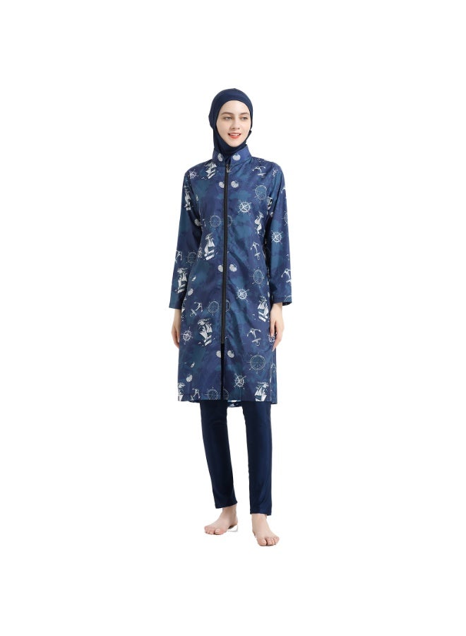 Joychic Muslim Long Burkini - Full-Coverage Modest Swimsuit, Zip Long-Sleeve Cinched Waist UV-Protective Swimwear - Image 1