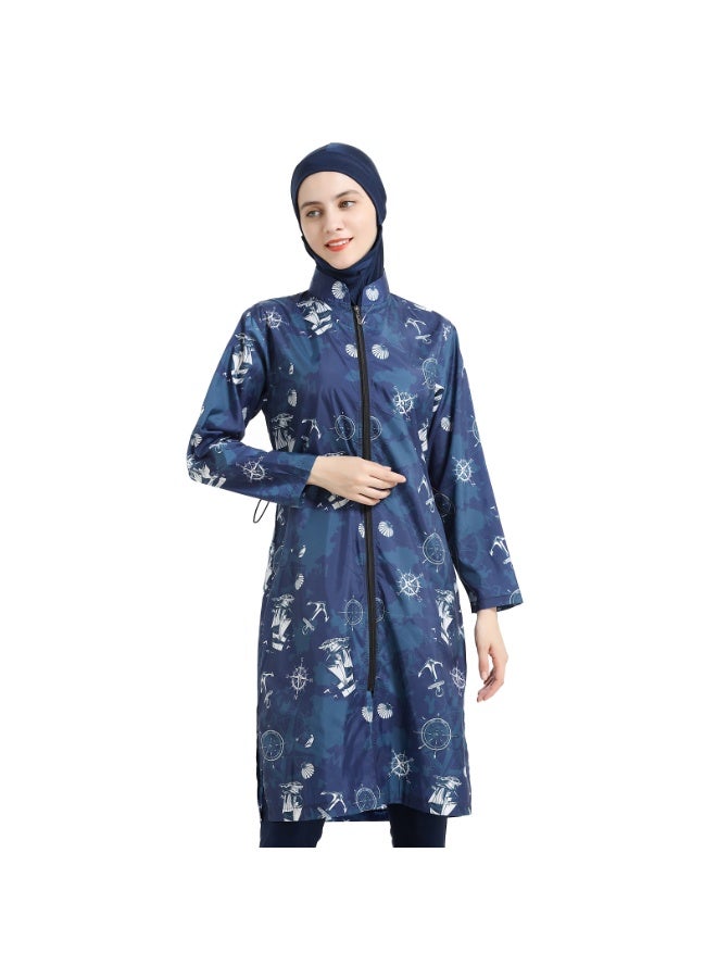 Joychic Muslim Long Burkini - Full-Coverage Modest Swimsuit, Zip Long-Sleeve Cinched Waist UV-Protective Swimwear - Image 3