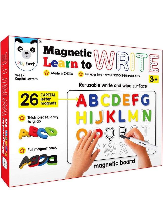 Play Panda Kids Magnetic Learn To Write Capital Letters - Includes Write And Wipe Magnetic Board, 26 Capital Letter Magnets, Dry Erase Sketch Pen And Duster - Simplify Teaching & Learning, Red - Image 1