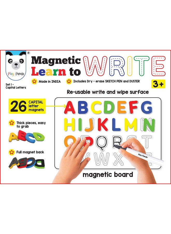 Play Panda Kids Magnetic Learn To Write Capital Letters - Includes Write And Wipe Magnetic Board, 26 Capital Letter Magnets, Dry Erase Sketch Pen And Duster - Simplify Teaching & Learning, Red - Image 2