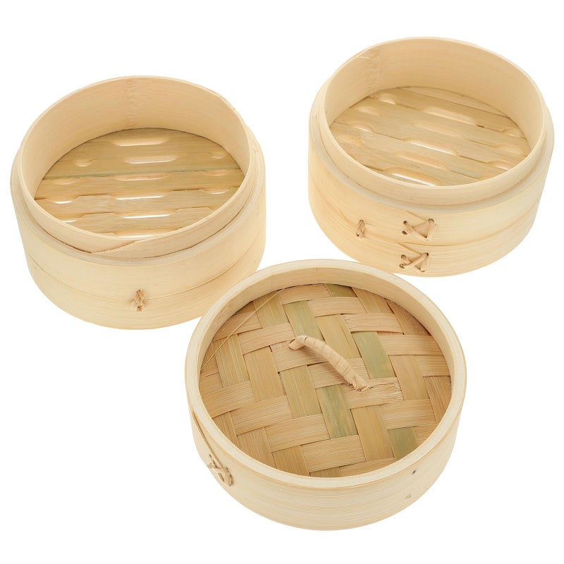 3 Pcs 13cm Round Food Steamer Basket Set With Lid For Dim Sum Dumplings And Buns - Image 2
