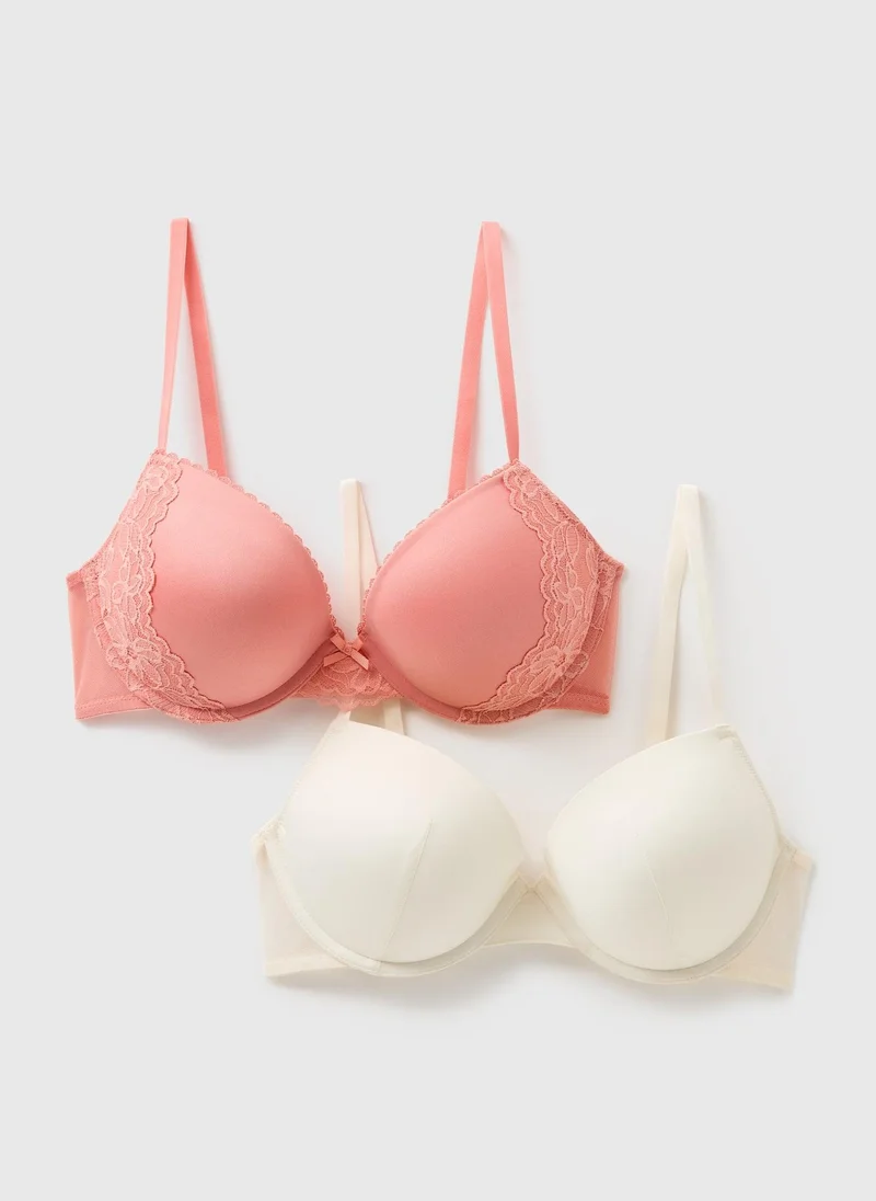 Matalan 2 Pack Pink & Cream Plunge Bras