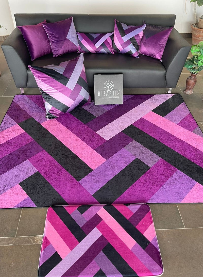 RIZARIES سجادة مركزية بخطوط بنفسجية، قماش، مستطيلة - Image 1