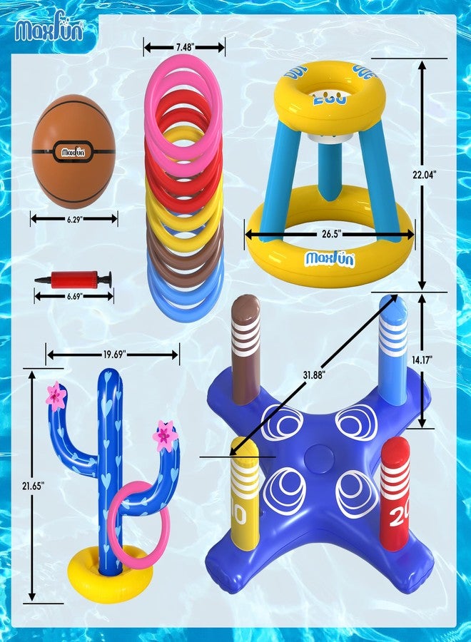 Max Fun مجموعة ألعاب حوض السباحة ماكس فن للأطفال - حلقة كرة السلة، لعبة رمي الحلقات القابلة للنفخ، ألعاب عائمة للأطفال والبالغين، زينة حفلات ألعاب السباحة - Image 2