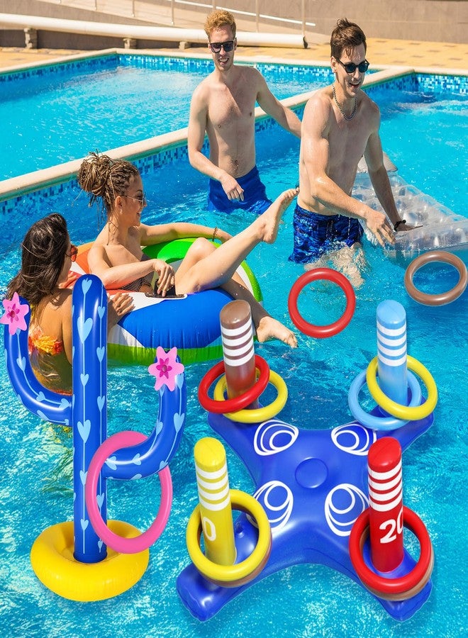 Max Fun مجموعة ألعاب حوض السباحة ماكس فن للأطفال - حلقة كرة السلة، لعبة رمي الحلقات القابلة للنفخ، ألعاب عائمة للأطفال والبالغين، زينة حفلات ألعاب السباحة - Image 4