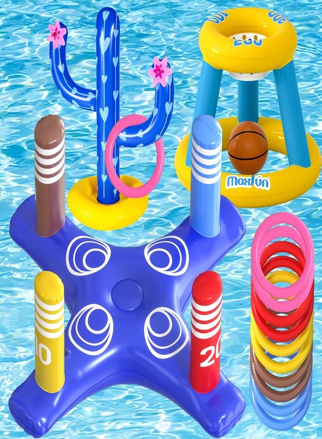 Max Fun مجموعة ألعاب حوض السباحة ماكس فن للأطفال - حلقة كرة السلة، لعبة رمي الحلقات القابلة للنفخ، ألعاب عائمة للأطفال والبالغين، زينة حفلات ألعاب السباحة - Image 1
