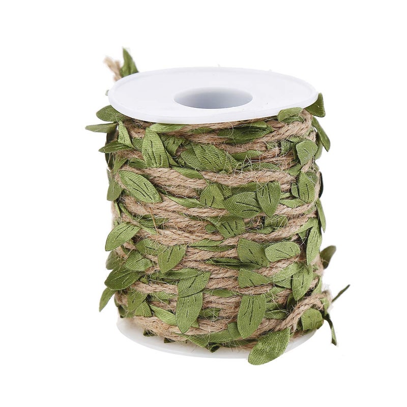 Natural Jute Twine Creative Burlap Leaf Ribbon 5MM with Artificial Green Leaves Perfect Braided Decorated Vine for Art  Crafting Home Packing Decoration and Any Party Decoration