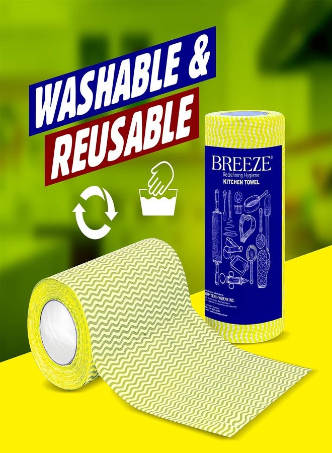 BREEZE Non-Woven Kitchen Towel Roll Highly Absorbent & Extra Soft Tissue Reusable Paper Natural Fibers 80 Pulls Per Roll (Pack of 2, Multicolour) - Image 3