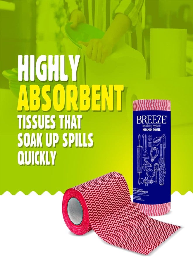 BREEZE Non-Woven Kitchen Towel Roll Highly Absorbent & Extra Soft Tissue Reusable Paper Natural Fibers 80 Pulls Per Roll (Pack of 2, Multicolour) - Image 4