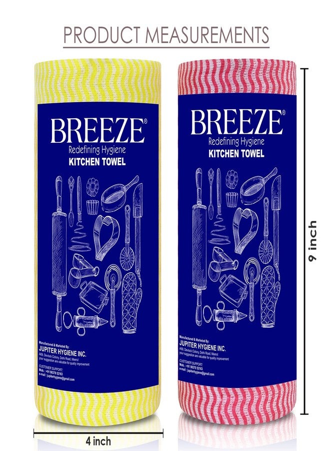 BREEZE Non-Woven Kitchen Towel Roll Highly Absorbent & Extra Soft Tissue Reusable Paper Natural Fibers 80 Pulls Per Roll (Pack of 2, Multicolour) - Image 5