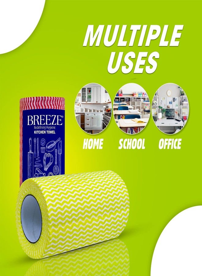 BREEZE Non-Woven Kitchen Towel Roll Highly Absorbent & Extra Soft Tissue Reusable Paper Natural Fibers 80 Pulls Per Roll (Pack of 2, Multicolour) - Image 2