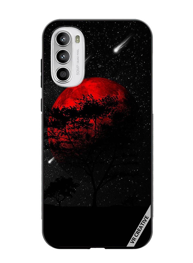 Protective Case Cover For Motorola Moto G82 Red Moon Design Multicolour