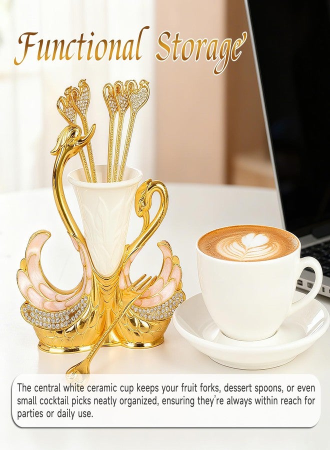 Xinally Gold Dessert Forks, Swan Base With 6 Pcs Mini Forks Set,4.5" Charcuterie Forks- Very Suitable for Dessert Shops or Family Use - Image 5