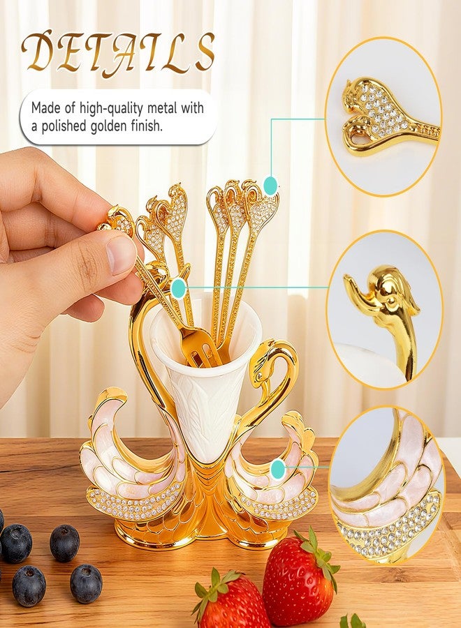 Xinally Gold Dessert Forks, Swan Base With 6 Pcs Mini Forks Set,4.5" Charcuterie Forks- Very Suitable for Dessert Shops or Family Use - Image 3