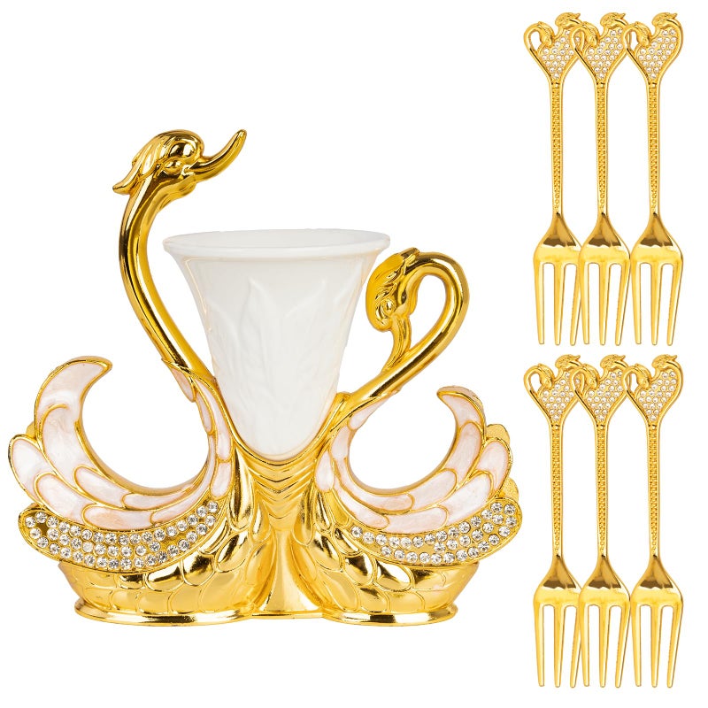 Xinally Gold Dessert Forks, Swan Base With 6 Pcs Mini Forks Set,4.5" Charcuterie Forks- Very Suitable for Dessert Shops or Family Use - Image 1