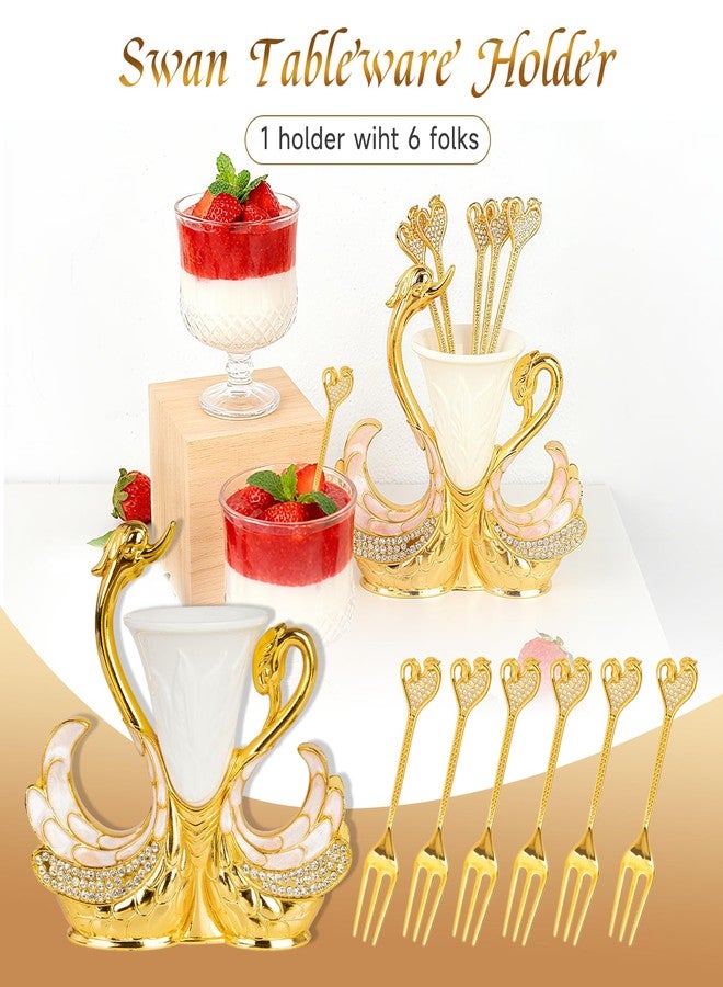 Xinally Gold Dessert Forks, Swan Base With 6 Pcs Mini Forks Set,4.5" Charcuterie Forks- Very Suitable for Dessert Shops or Family Use - Image 4