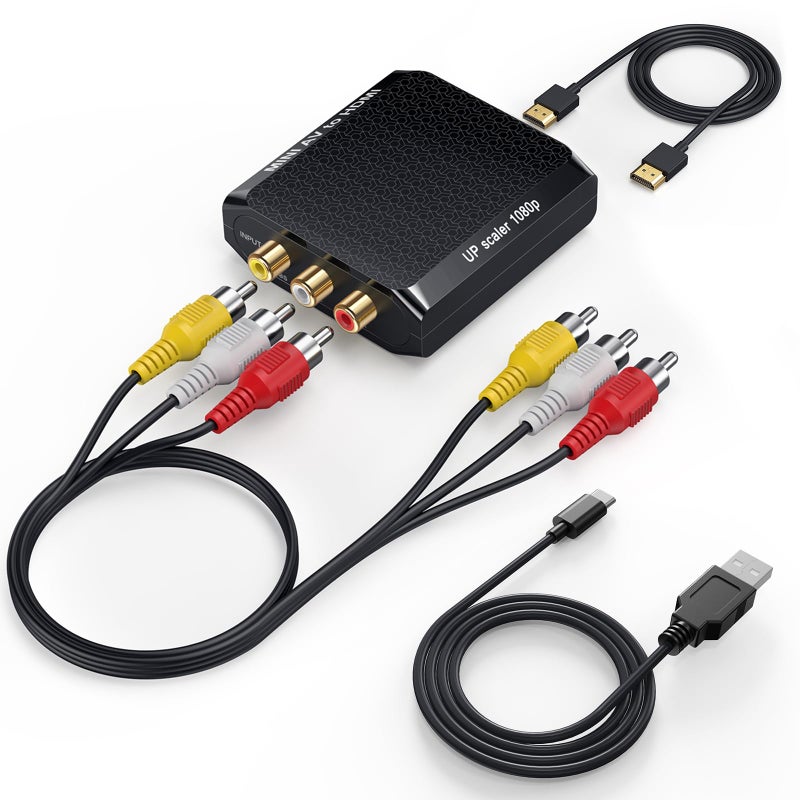 Wenter محول WENTER من RCA إلى HDMI، محول AV إلى HDMI بدقة 1080P، محول صوت وفيديو مركب صغير يدعم PAL/NTSC لجهاز VCR/VHS/Xbox/PS3/STB/N64/Wii/TV/PC/مشغلات DVD بلو راي - Image 1