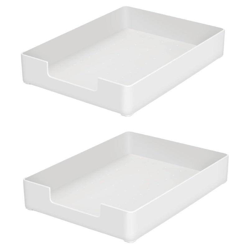 RHONZHAO Desk Letter Tray, 2 PCS A4 Size Plastic Stackable File Document Organizer, Office Desktop File Paper Holder, Anti-Skid Stacking Support for Office Supplies (2X White) - Image 1