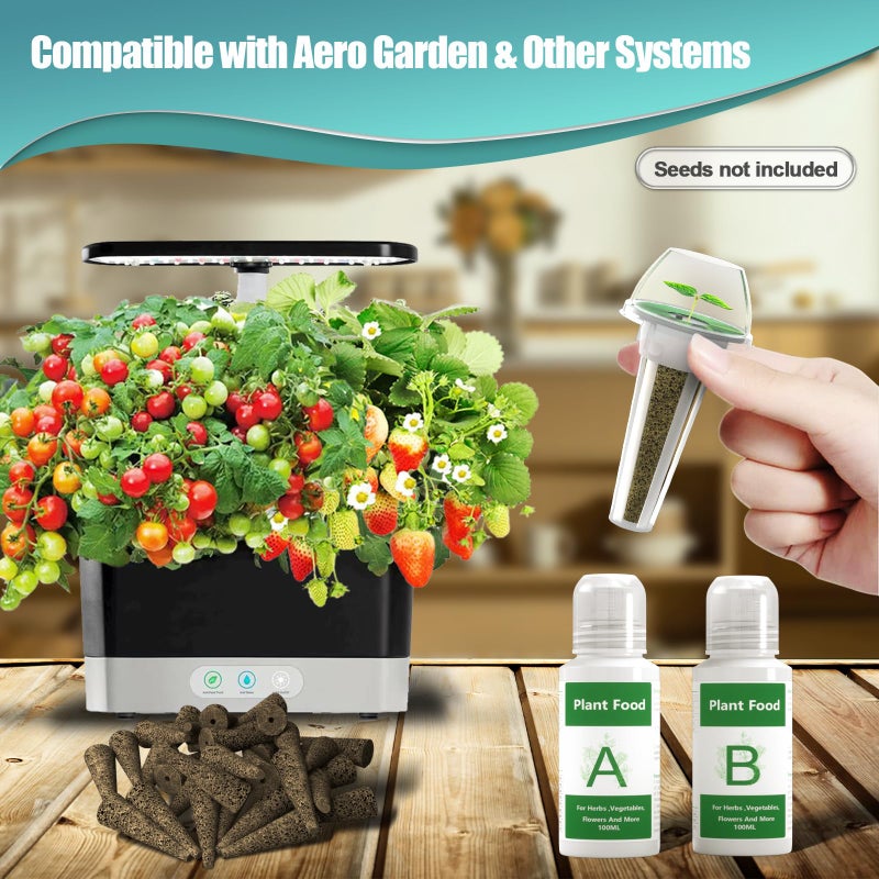 Haligo 128 pcs Seed Pod Kit for Aerogarden, Grow Anything Kit for Indoor Hydroponics Growing System, Hydroponics Supplies with 50 Grow Sponges, a&b Nutrient Plant Food, 50 Pod Labels, 12 Plant Baskets Domes - Image 2