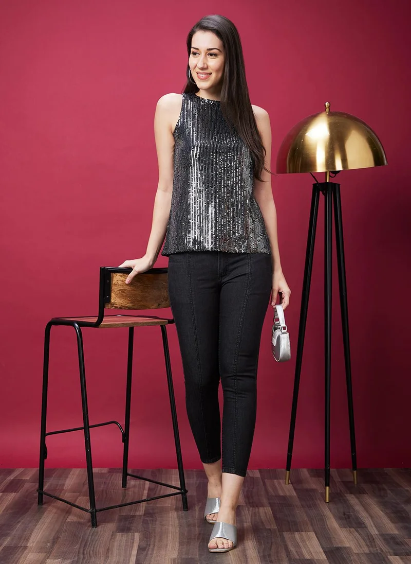 globus Globus Women Knitted Sequinned Stripe Party Top