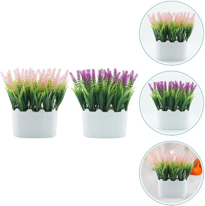 Artificial Lavender Faux Bonsai Decor Set, Simulation Lavender Potted Plant, Indoor Outdoor Tabletop Centerpiece, Pink and Lotus Color, 2 Pieces for Home and Window Display - Image 5