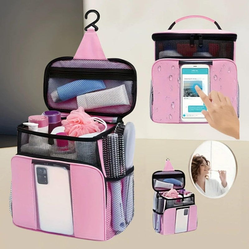 Pink Portable Shower Caddy Large Capacity Separate Compartment Hanging Toiletry Bag For Travel Camping Gym - Image 3